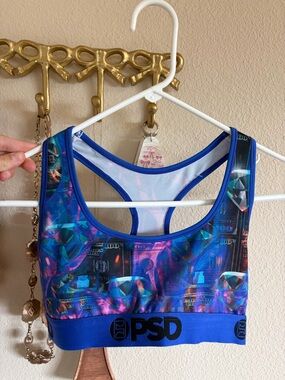 PSD Blue Purple Multicolor Graphic Racerback Sports Bra